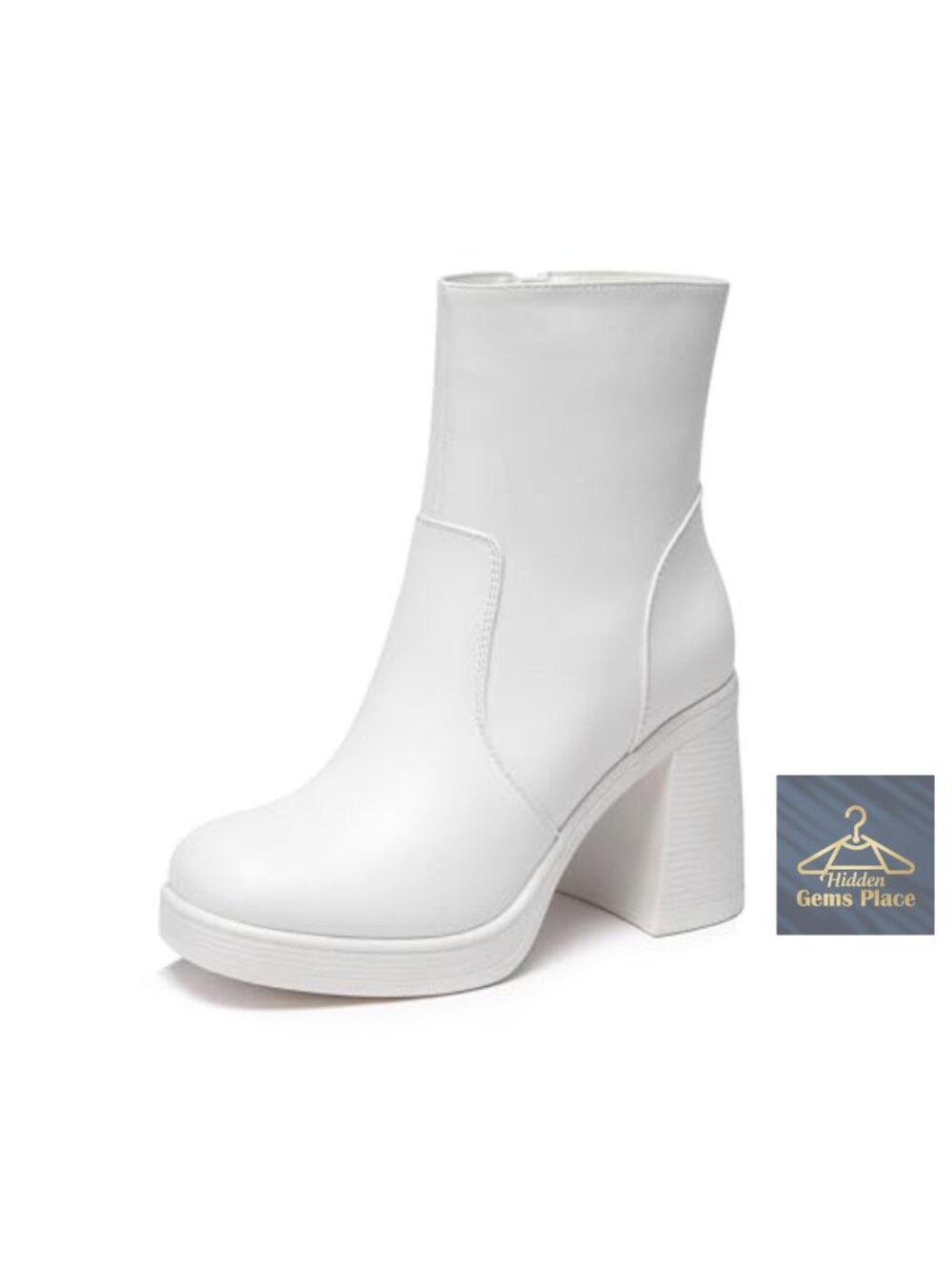 Platform Gogo Ankle Boots Square Toe Chunky Block Heel Side Zipper Booties